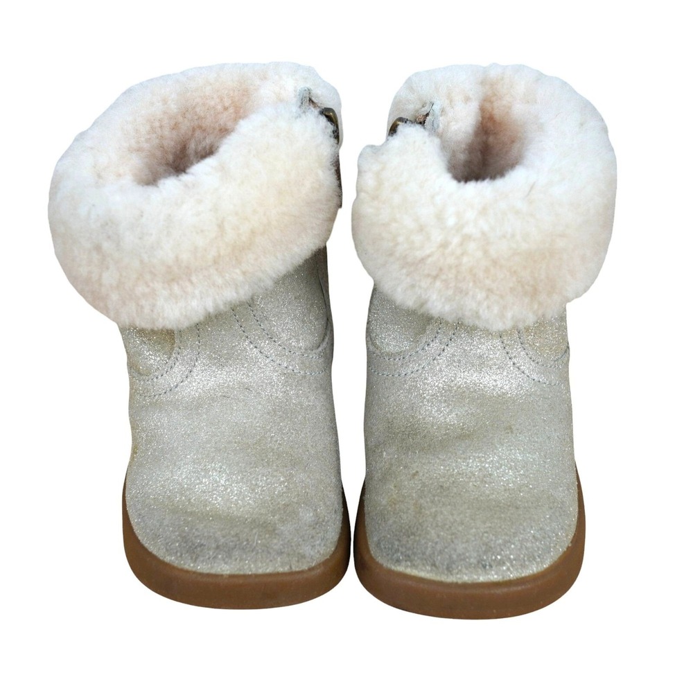 UGG Silver Glitter Boots Toddler Kids Size 4 5 Sparkle Faux Fur Trim Winter